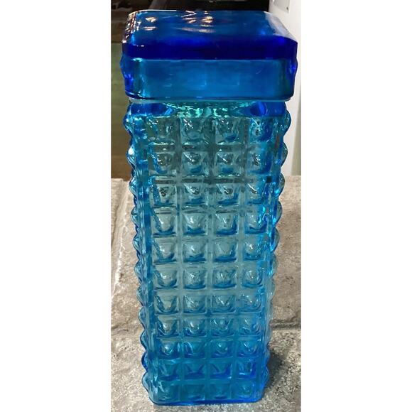 IKEA? Hobnail Blue Glass Canister storage jar ~ 10" - Picture 2 of 7